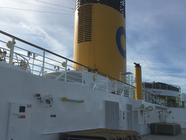 MS Costa Mediterranea funnel and sun-deck