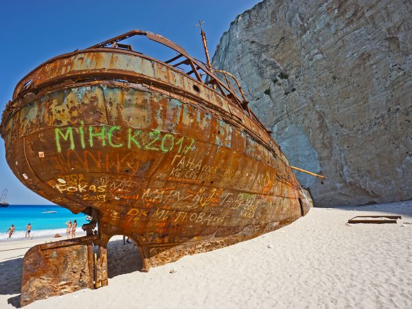 MS Galileo @ anchor in the background at Zante´s shipwreck-bay