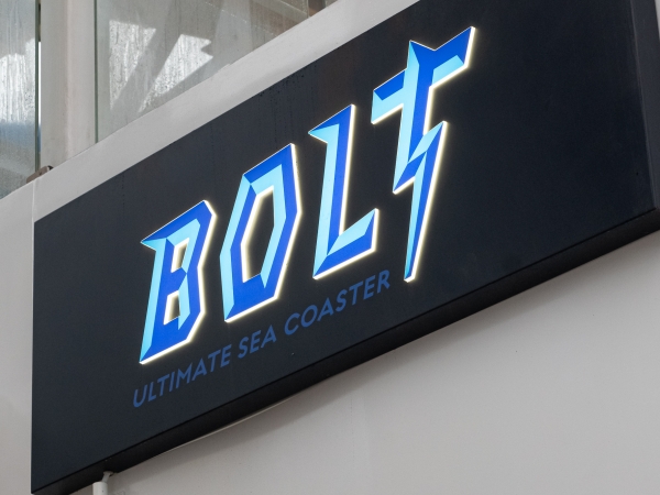 MS Mardi Gras Bolt Coaster sign
