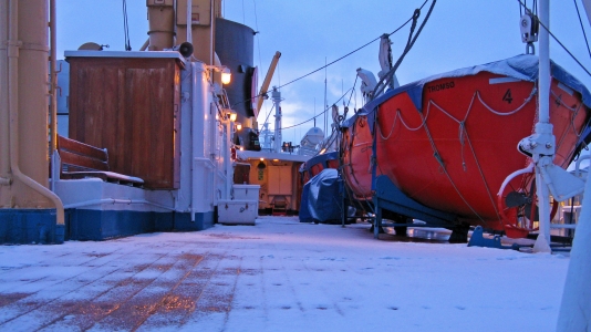 MS Nordstjernen snowy winter-deck