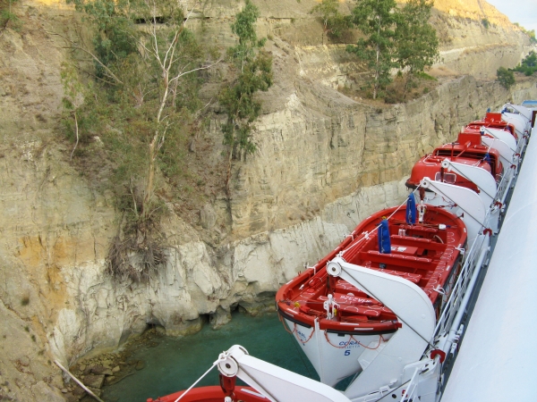 MS Coral of Louis Cruises transitting the Corinth-Canal