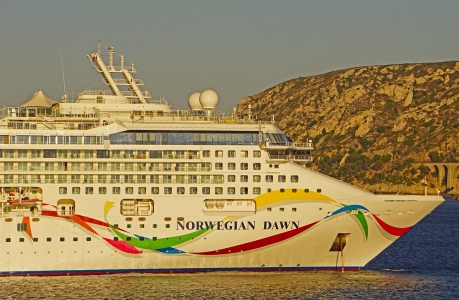 MS Norwegian Dawn of Norwegian Cruise Line laid up at anchor