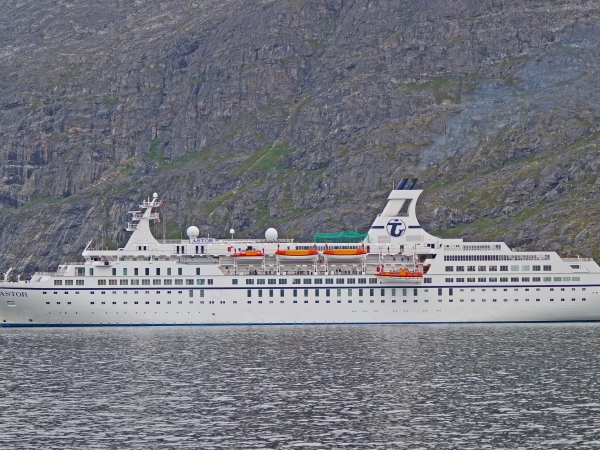 MS Astor at anchor in southern Greenland