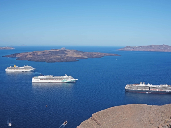 Cruiseship at anchor Santorini caldera